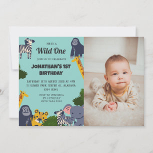 Invitation Safari Wild one Simple mignon photo d'anniversaire