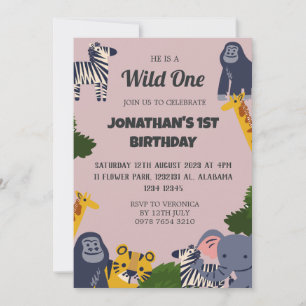 Invitation Safari Wild one Simple mignon premier anniversaire