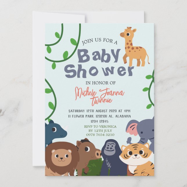 Invitation Safari Wild one Simple mignonne Animaux Baby showe (Devant)