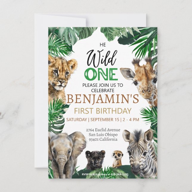 Invitation Safari Wild un 1er anniversaire (Devant)