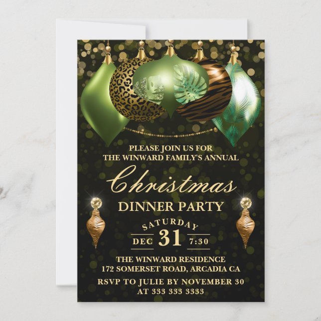 Invitation Safari Wildlife 2 Baubles Christmas Dinner Party (Devant)