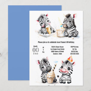 Invitation Safari zèbre glace fête pour enfants fête d'été