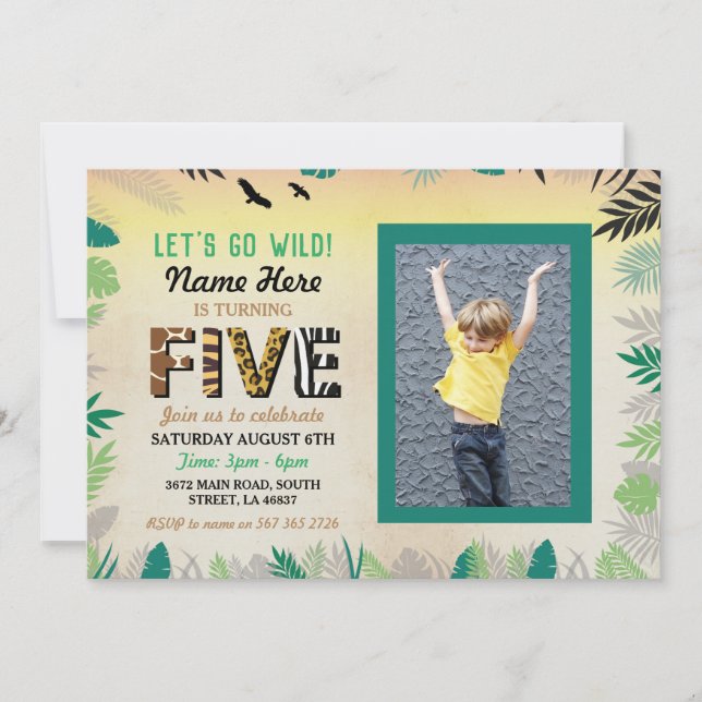 Invitation Safari ZOO, fête des Cinq Filles du 5e anniversair (Devant)
