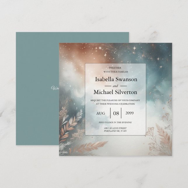 Invitation Sage and Terracotta Stardust Skies Wedding (Devant / Derrière)