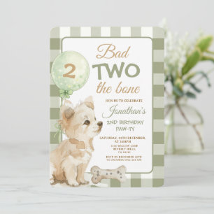 Invitation Sage Bad Two the Bone Puppy Anniversaire Pawty Gin