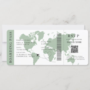 Invitation Sage Boarding Pass Destination mariage Code QR