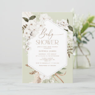 Invitation Sage boho pampas herbe baby shower