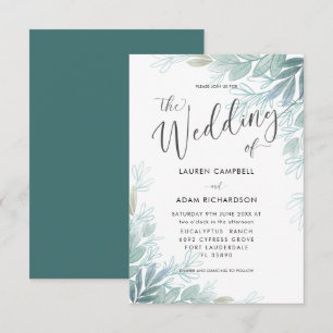 Invitation Sage botanique rustique Vert & Mariage Turquoise I