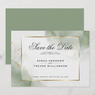 Invitation Sage bouché Marbre Abstrait Enregistrer la date
