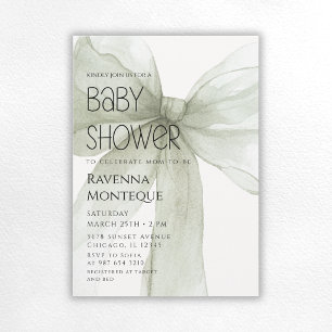 Invitation Sage Bow Minimal Élégant Baby Shower Personnalisé