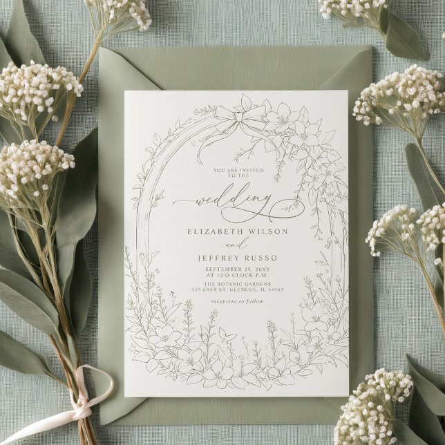 Invitation Sage Coquette Jardin boisé Mariage floral (Sage Coquette Woodland Garden Floral Wedding Invitation)