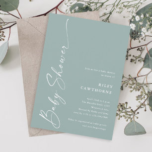 Invitation Sage de script simple Baby shower neutre de genre