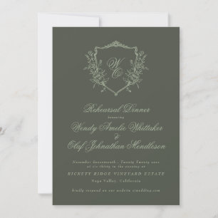 Invitation Sage d'olive classique Monogramme Répétition Dîner