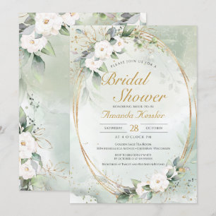 Invitation Sage d'or Blanc Floral Elégante Fête des mariées