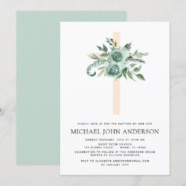 Invitation Sage Eucalyptus Baptême Croix de verdure