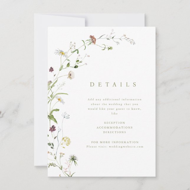 Invitation Sage Fleur sauvage Rustic Boho Mariage Détails car (Devant)