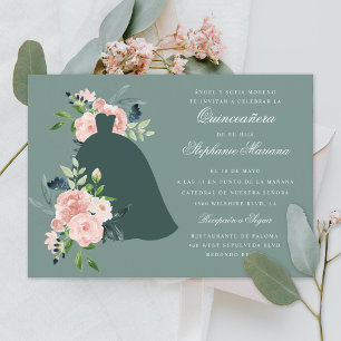 Invitation Sage Floral Couleur personnalisée Robe Quinceañera