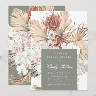 Invitation Sage Floral Moss Green Pampas Boho Fête des mariée