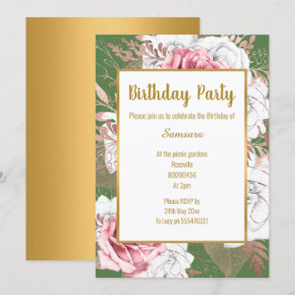INVITATION SAGE FLORAL ROSE GOLD BOUQUET ANNIVERSAIRE INVITAT