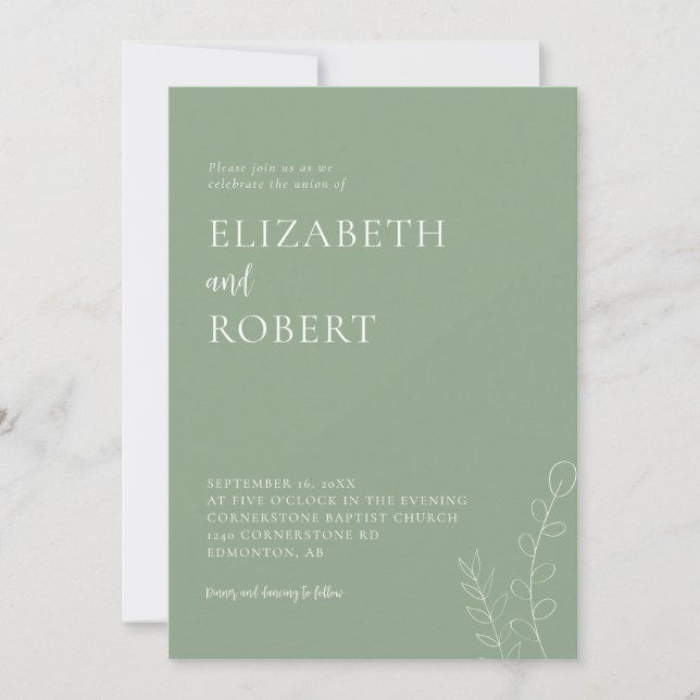 Invitation Sage Floral Script Mariage Élégant Minimal Simple (Devant)