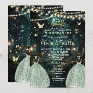 Invitation Sage forestier enchanté Jumeaux verts Quinceañera