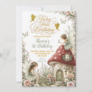 Invitation Sage Forêt Enchantée Fée Premier Anniversaire