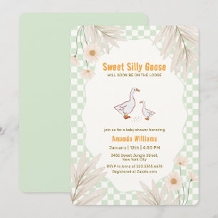 Invitation Sage Gingham Daisy Bohème Oie Ridicule Baby Shower
