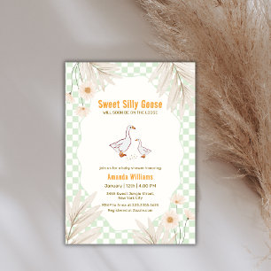 Invitation Sage Gingham Daisy Bohème Oie Ridicule Baby Shower