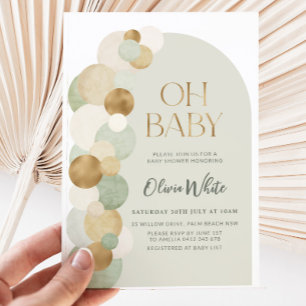Invitation Sage Gold Balloons Arch Baby shower moderne
