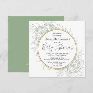 Invitation Sage & Gold Peony Moderne Baby shower en toile flo