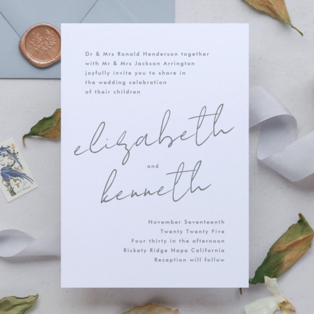 Invitation Sage Green Blanc moderne Personnaliser les noms Ma (Créateur téléchargé)