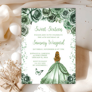 Invitation Sage Green Blonde Hair Princess Sweet Sixteen