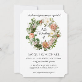 Invitation Sage Green Blush Ivory Roses w Fern Wreath Mariage