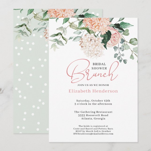 Invitation Sage Green Blush rose Fête des mariées Florale Bru (Devant / Derrière)