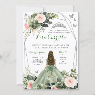 Invitation Sage Green Blush Rose Princesse Quinceañera