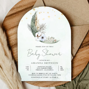 Invitation Sage Green Boho Floral Moon Arch Baby shower
