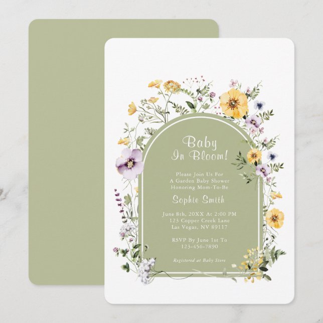 Invitation Sage Green Boho Rustic Baby Dans Le Baby shower Bl (Devant / Derrière)