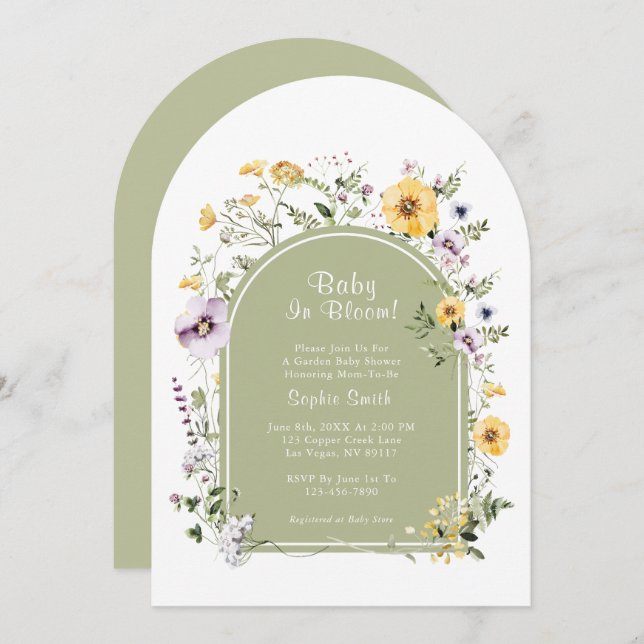 Invitation Sage Green Boho Rustic Baby Dans Le Baby shower Bl (Devant / Derrière)