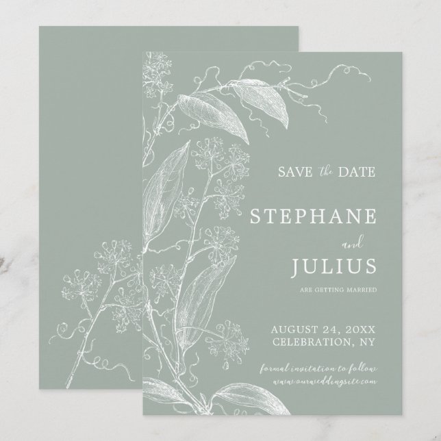 Invitation Sage Green Botanical Enregistrer la date Invitatio (Devant / Derrière)