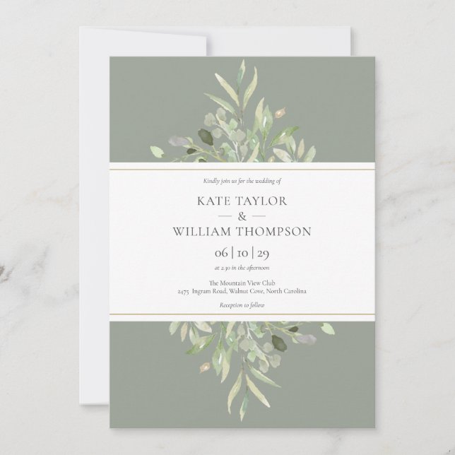 Invitation Sage Green Botanical Greenery Mariage  (Devant)