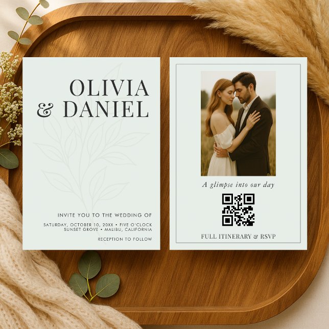 Invitation Sage Green Botanical Photo QR Code Wedding (Créateur téléchargé)