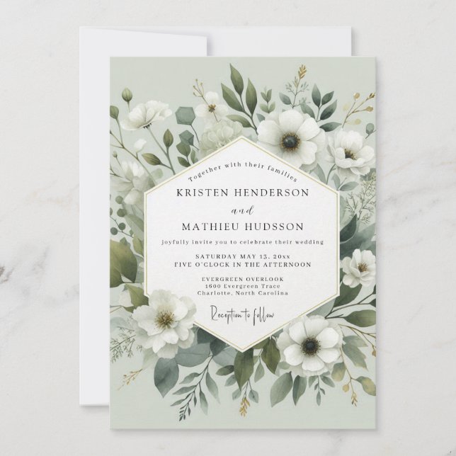 Invitation Sage Green Botanical Romance Wedding (Devant)