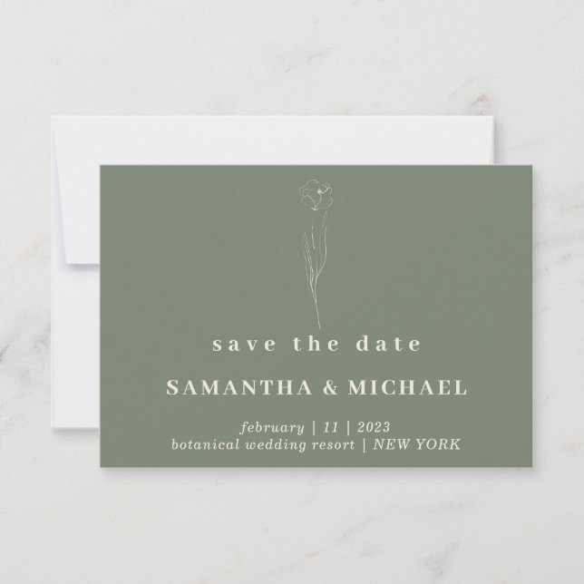 Invitation Sage Green botanique Floral Enregistrer la date es (Devant)