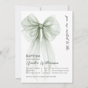 Invitation Sage Green Bow Baptême