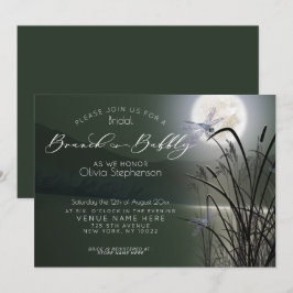 Invitation Sage Green Brunch Pleine lune mousseuse libellule