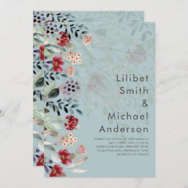 Invitation Sage Green Burgundy Blue Floral Mariage