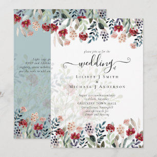 Invitation Sage Green Burgundy Blue Floral Mariage