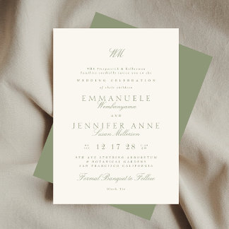 Invitation Sage Green Calligraphie Monogramme Crème Le Mariag