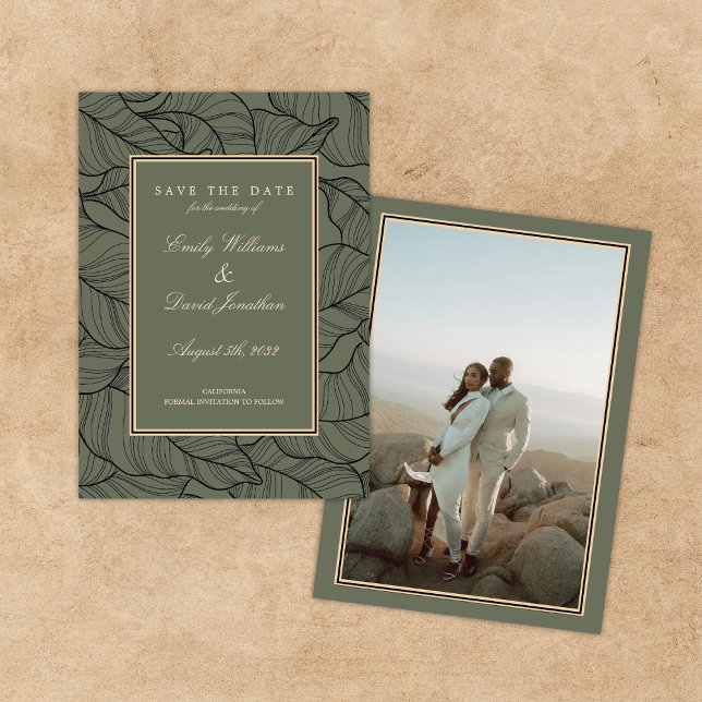Invitation Sage Green Classic Élégant Floral Line Art Photo (Créateur téléchargé)
