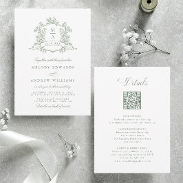 Invitation Sage Green Classic Floral Crest Wedding All in One